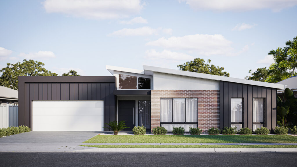 architecturally designed brick home with black cladding