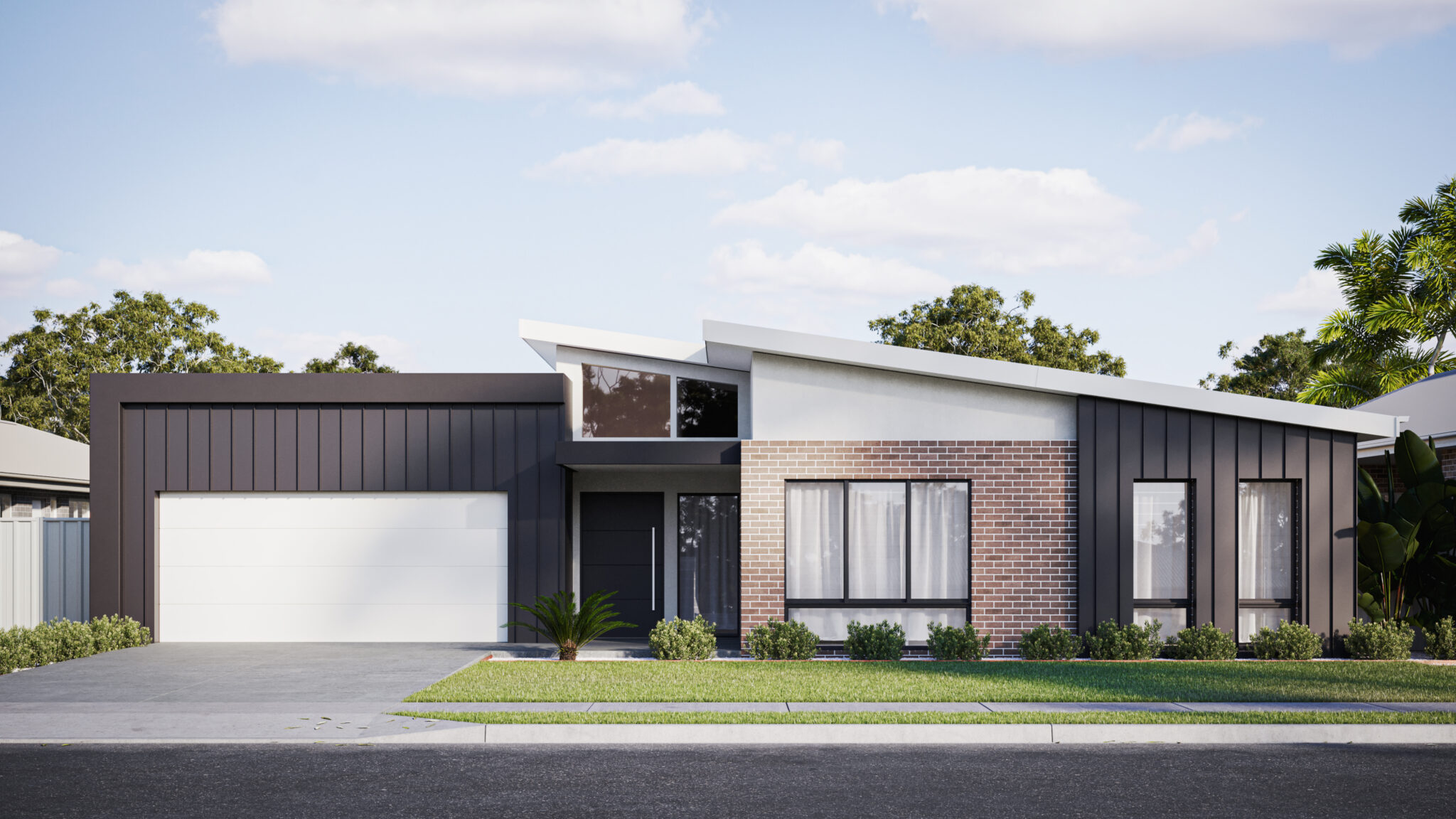 architecturally designed brick home with black cladding